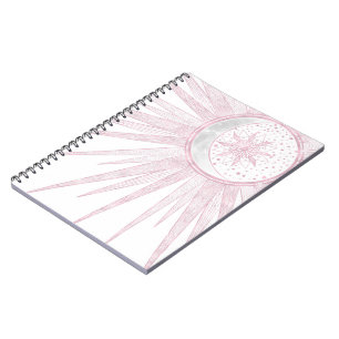 Caderno Espiral Elegante Sun Moon Doodle Mandala White Design