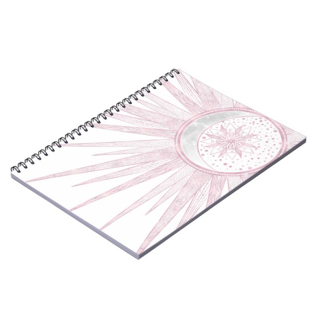 Caderno Espiral Elegante Sun Moon Doodle Mandala White Design (Left Side)