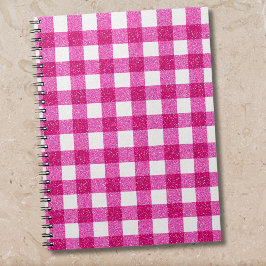Caderno Espiral Elegante Tartã de Brilho Rosa no Branco no Dia dos