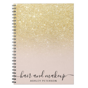 Caderno Espiral elegante tipografia blush chic gold glitter ombre