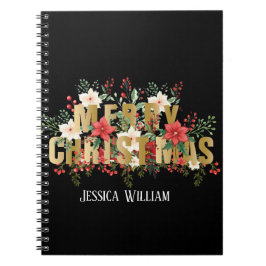 Caderno Espiral Elegante Tipografia Dourada Feliz Natal 