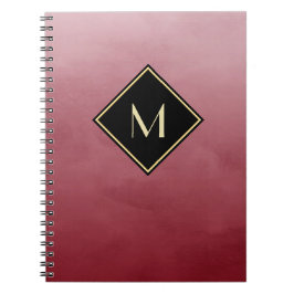 Caderno Espiral Elegante Vermelho Bruto Com Simples Monograma Dour