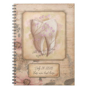 Caderno Espiral Elegante Vintage, antigo notebook Dental Moçado