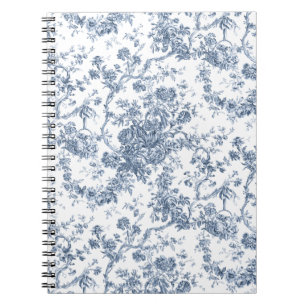 Caderno Espiral Elegante Vintage Francês Gravado Floral Toile-Blu