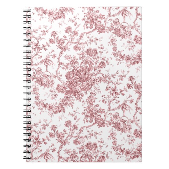 Caderno Espiral Elegante Vintage Francês Gravado Floral Toile-Pink (Frente)