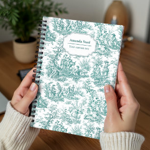 Caderno Espiral Elegante vintage turquesa toile de jouy pequena