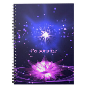 Caderno Espiral Elegante Zen Purple Crystal Lotus Flower