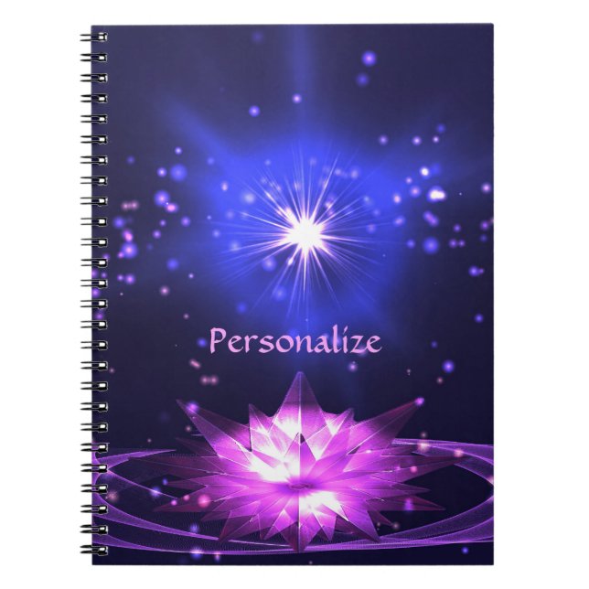 Caderno Espiral Elegante Zen Purple Crystal Lotus Flower (Frente)