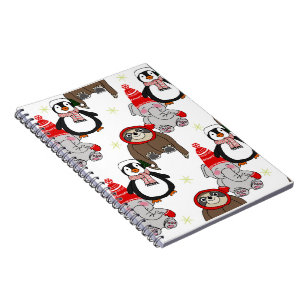 Caderno Espiral Elegantes elefantes, pinguim e preguiças padrão