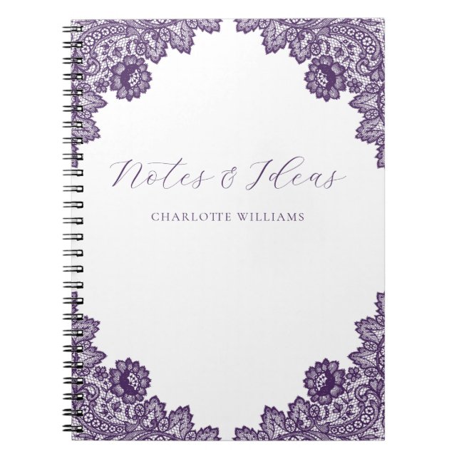 Caderno Espiral Elegantes Notas e Ideias Rústicas de Flores Roxas  (Frente)