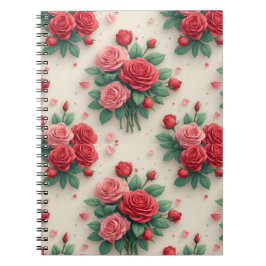 Caderno Espiral Elegantes Ramalhetes de Rosas Rosa e Vermelha