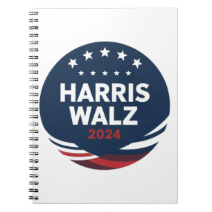 Caderno Espiral Eleição do Botão Retro para Democratas Harris Walt