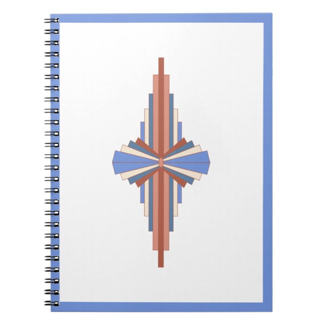 Caderno Espiral Elementos de arte deco em ouro rosa e azul (Frente)