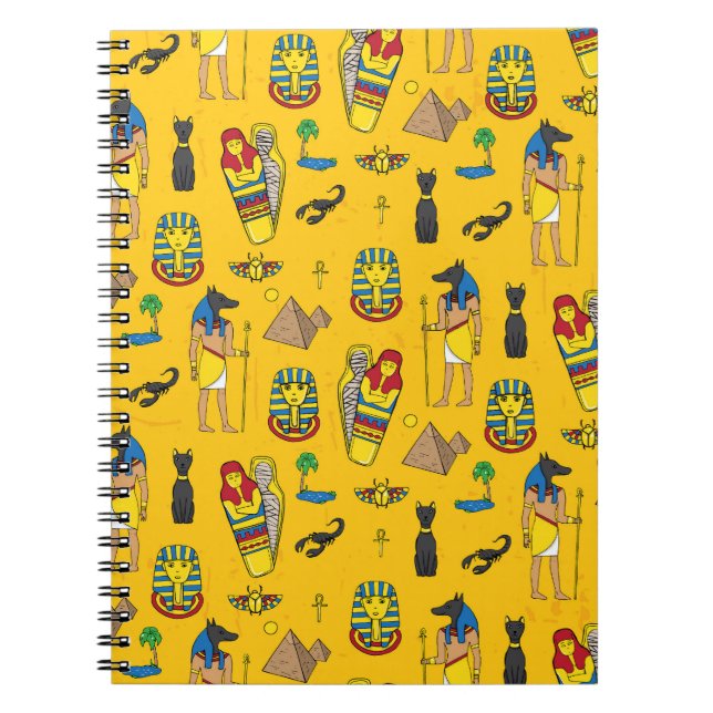 Caderno Espiral Elementos egípcios, Anubis, padrão das pirâmides. (Frente)