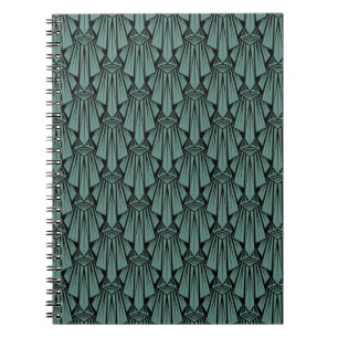 Caderno Espiral Elementos geométricos do deco de arte escura elega