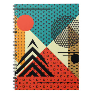 Caderno Espiral Elementos Geométricos Trendy, Estilo Retroativo.