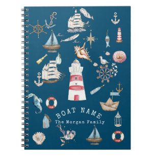 Caderno Espiral Elementos Náuticos Aquarela Azul