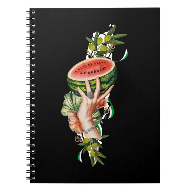 Caderno Espiral Elementos tradicionais da Palestina no mapa palest (Frente)
