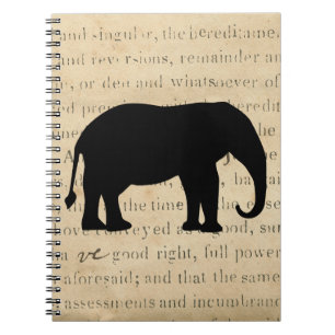Caderno Espiral Elephant Silhouette Vintage Documento da década de