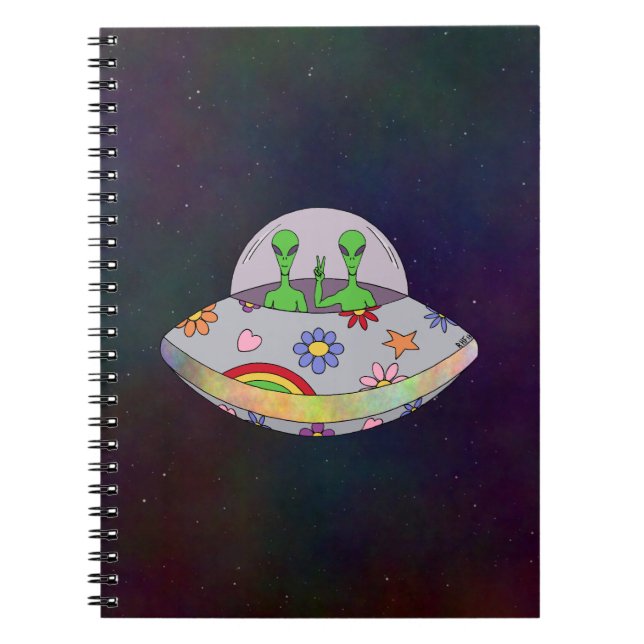 Caderno Espiral Eles vêm em Peace UFO (Frente)