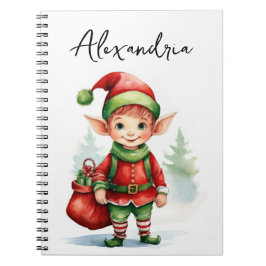 Caderno Espiral Elfo de Natal com saco de presentes personalize o