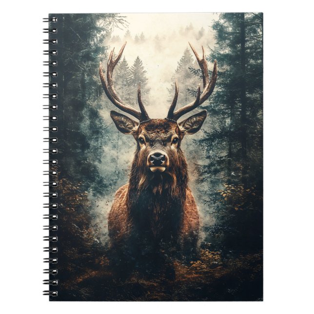Caderno Espiral Elk Dramático na floresta (Frente)