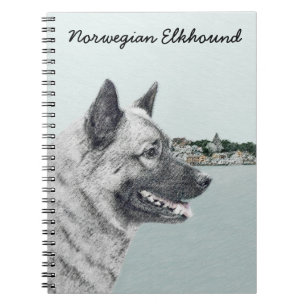 Caderno Espiral Elkhound norueguês na pintura da vila - Arte canin