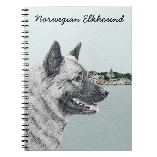 Caderno Espiral Elkhound norueguês na pintura da vila - Arte canin (Frente)