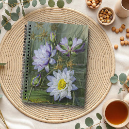 Caderno Espiral Ellis Rowan Blue Water Lily Vintage Flowers