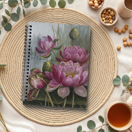 Caderno Espiral Ellis Rowan Pink Water Lily Vintage Flowers