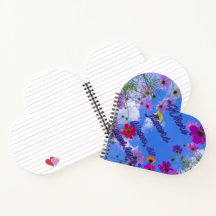 Caderno Espiral em Forma de Coração com Flores em 
