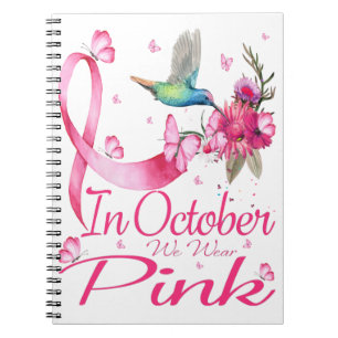 Caderno Espiral Em outubro, Vestimos Fita Rosa De Hummingbird