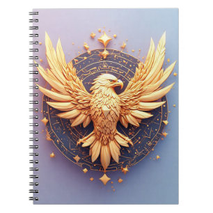 Caderno Espiral Emblema de Águia Dourada com Estrelas Decorativas
