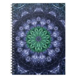 Caderno Espiral Emerald Blue Crystalline Energy Fractal Art