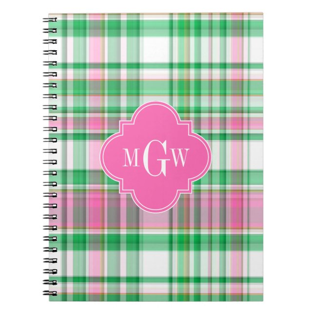 Caderno Espiral Emerald Green Hot Pink Whirox Preppy Madras Monogr (Frente)