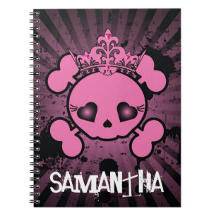Caderno Espiral EMO Pink Skull Crossbones Girly Spiral Notebook