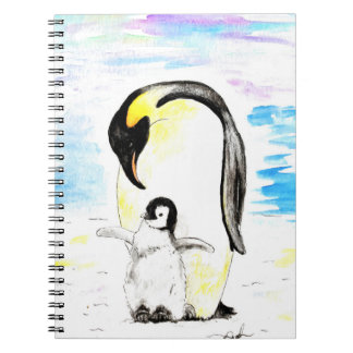 Caderno Espiral Emperor Penguin and Chick Watercolor Painting