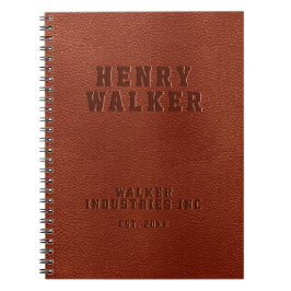 Caderno Espiral Empresa Emboscada Castanho Personalizado Couro Veg