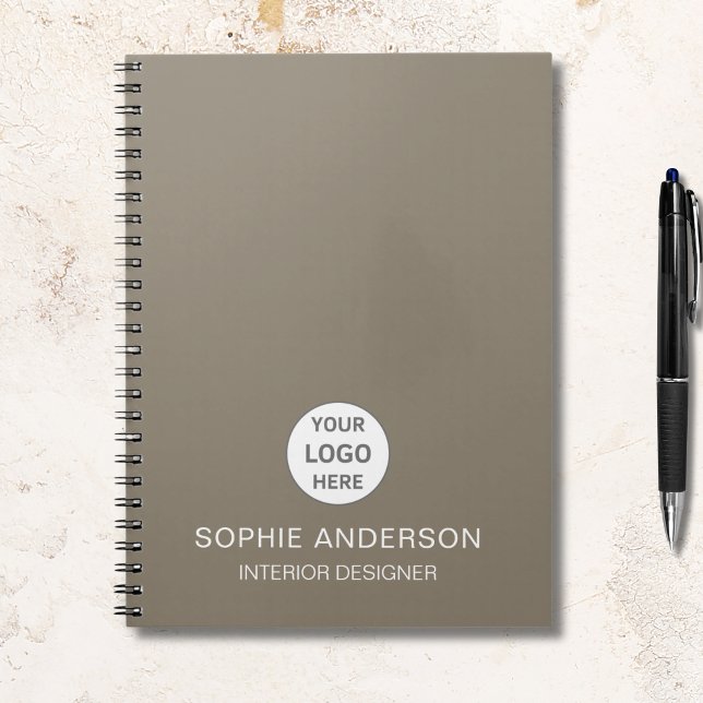 Caderno Espiral Empresa Profissional de Logotipo Personalizado Mod (Modern Custom Logo Taupe Professional Business Notebook)