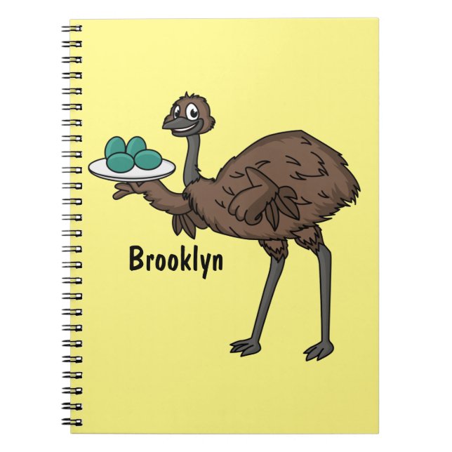 Caderno Espiral Emu com ilustração de desenho animado de ovos (Frente)