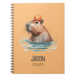 Caderno Espiral Encantador Capivara Fofo com Laranja e Nome das Cr