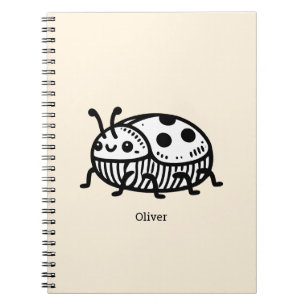 Caderno Espiral Encantadora Ilustração do Besouro Desenhado à Mão