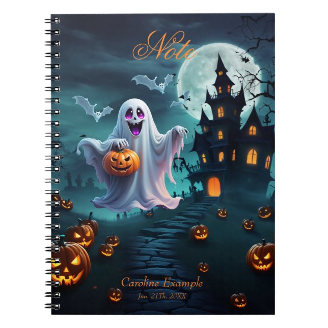 Caderno Espiral Encantando a design de Halloween. (Frente)