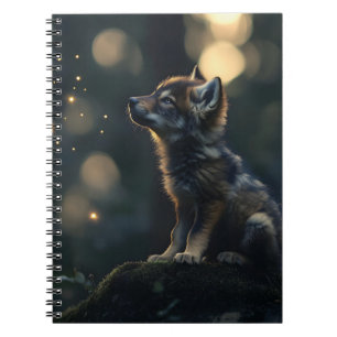 Caderno Espiral Encantando Lobo Bebê Assistindo Vagalumes