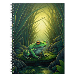 Caderno Espiral Enchanted Green Frog in a Forest