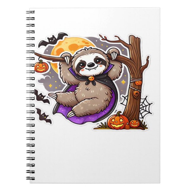 Caderno Espiral Encher as emoções do Halloween Sloth Sobredimensio (Frente)