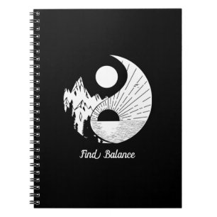 Caderno Espiral Encontre o saldo Zen Yin Yang Black White