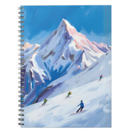 Caderno Espiral Encostas de Montanha de Esqui Inverno Aquarela