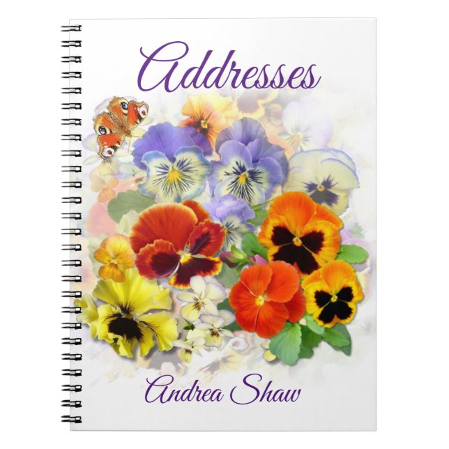 Caderno Espiral Endereço de Pansy e Borboleta (Frente)