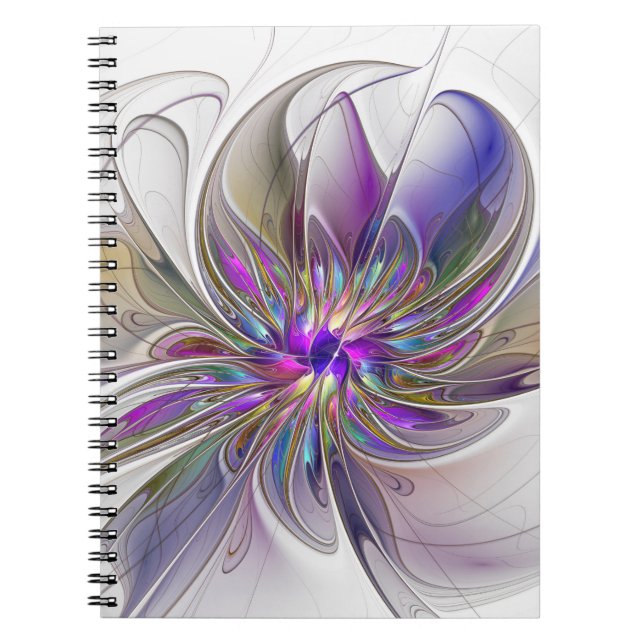 Caderno Espiral Energetic, Colorful Abstract Fractal Art Flower (Frente)